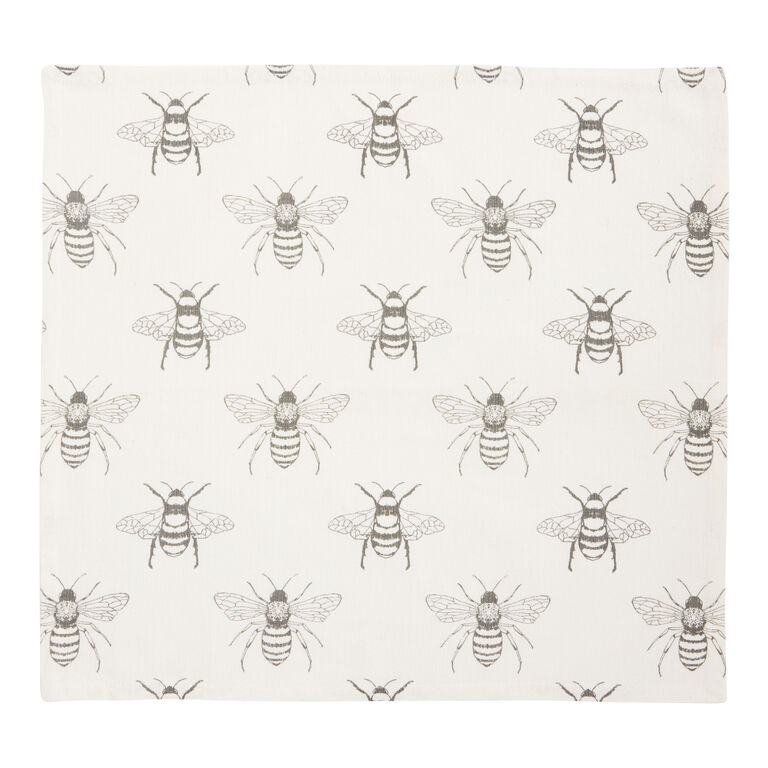 White And Charcoal Allover Bee Print Napkin Set of 4 image number 2