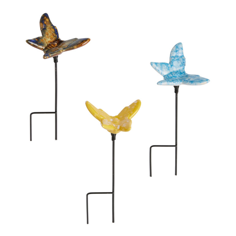 Ceramic Bobble Butterfly Plant Stakes Set of 3 image number 1