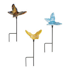 Ceramic Bobble Butterfly Plant Stakes Set of 3
