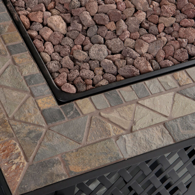 La Serena Square Slate Tile and Steel Gas Fire Pit Table image number 5