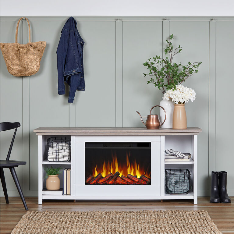 Avalan White Wood Electric Fireplace Media Stand image number 2