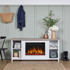 Avalan White Wood Electric Fireplace Media Stand
