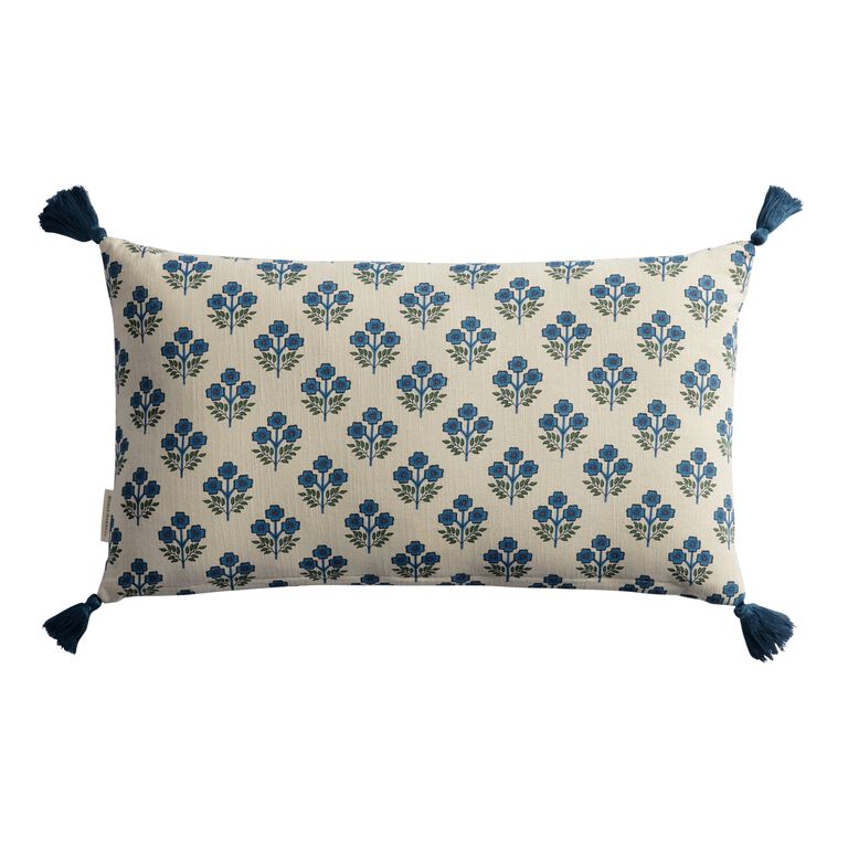 Teal Floral Embroidered Hello Lumbar Pillow image number 3