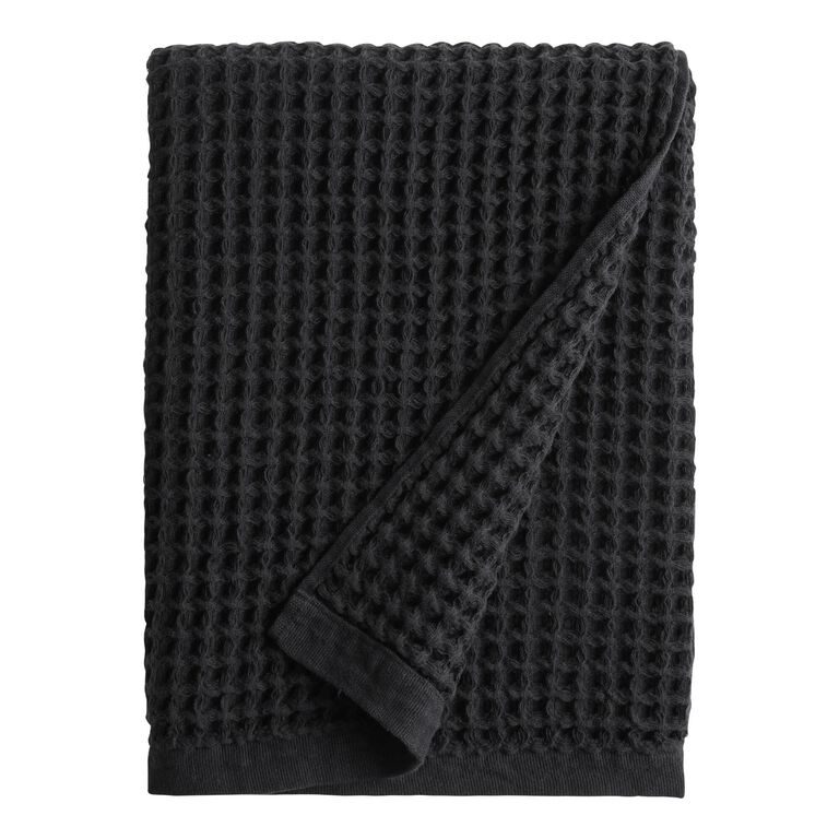 Black Waffle Weave Cotton Towel Collection image number 3