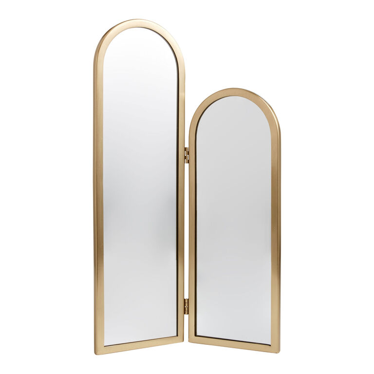 Gold Arched Folding Vanity Tabletop Mirror image number 1