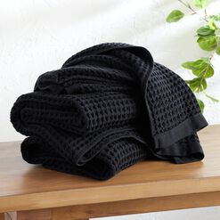 Black Waffle Weave Cotton Hand Towel