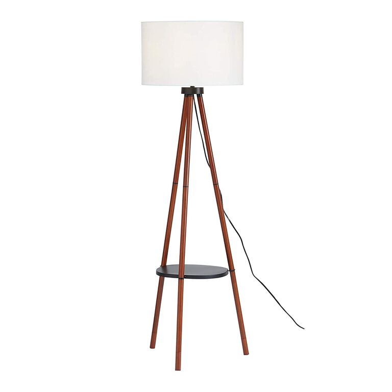 Walnut Tripod Floor Lamp With Shelf image number 1