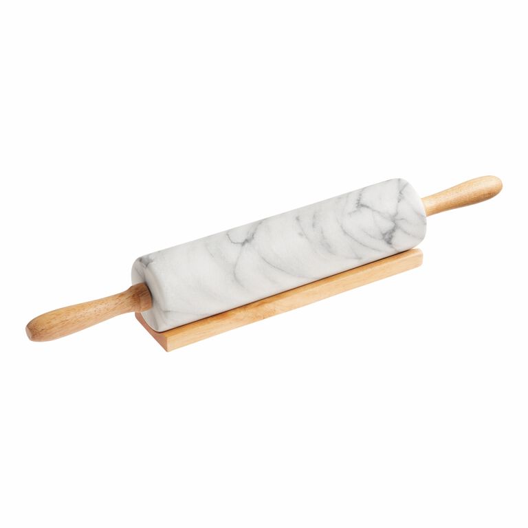 White Marble Rolling Pin With Wood Handles image number 1