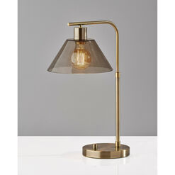 Lune Gray Smoked Glass Dome and Antique Brass Task Lamp