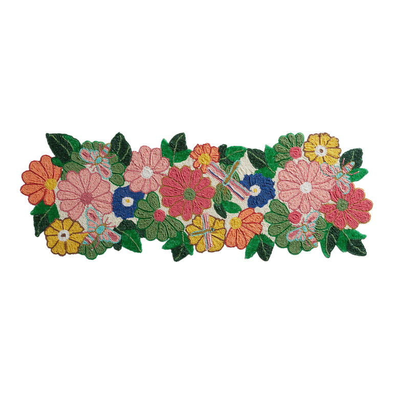 Multicolor Floral And Bug Beaded Table Runner image number 1