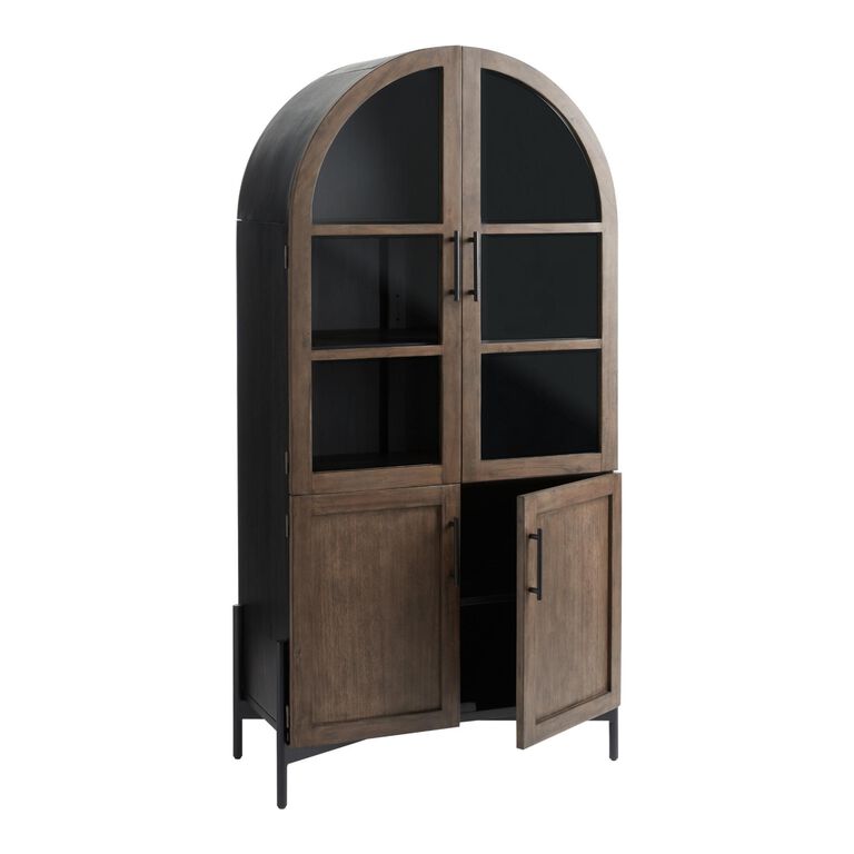 Amira Vintage Walnut and Charcoal Black Arch Display Cabinet image number 5