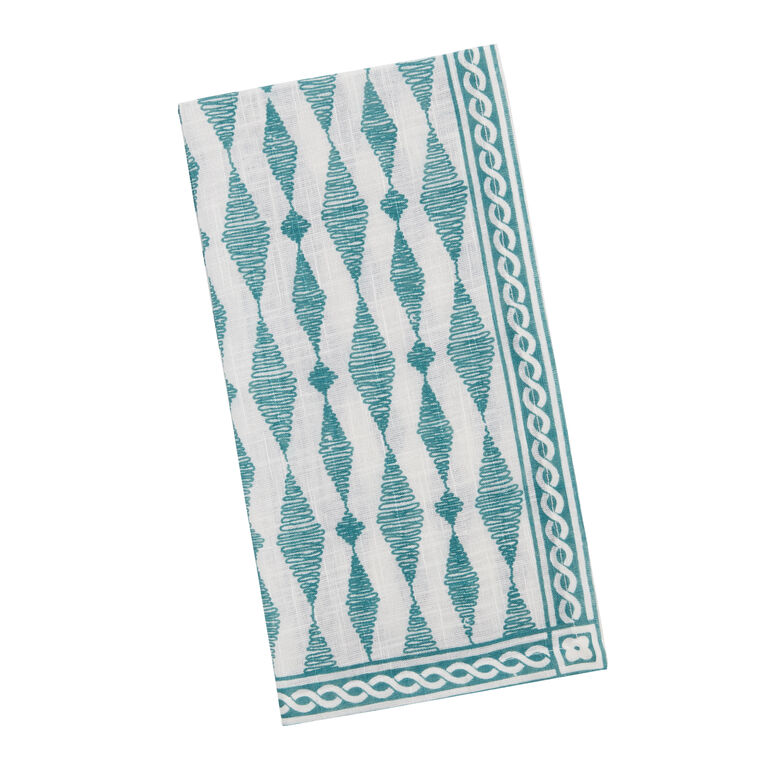 Teal And White Diamond Napkin Set of 4 image number 1