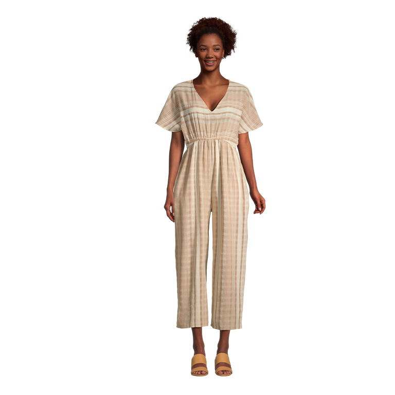 Misha Ivory And Terracotta Stripe Jumpsuit With Pockets image number 1