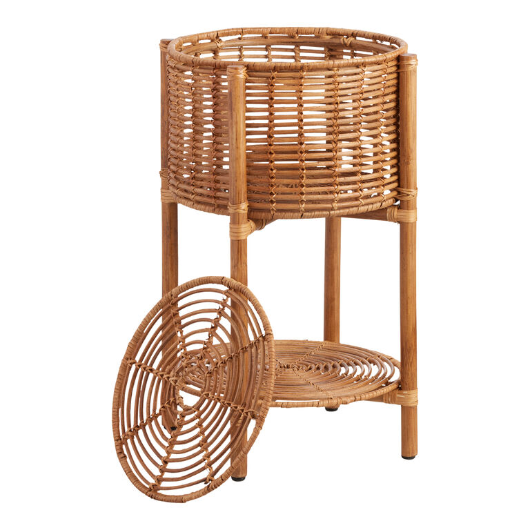 Cory Rattan 2 Tier Basket Stand With Lid image number 3