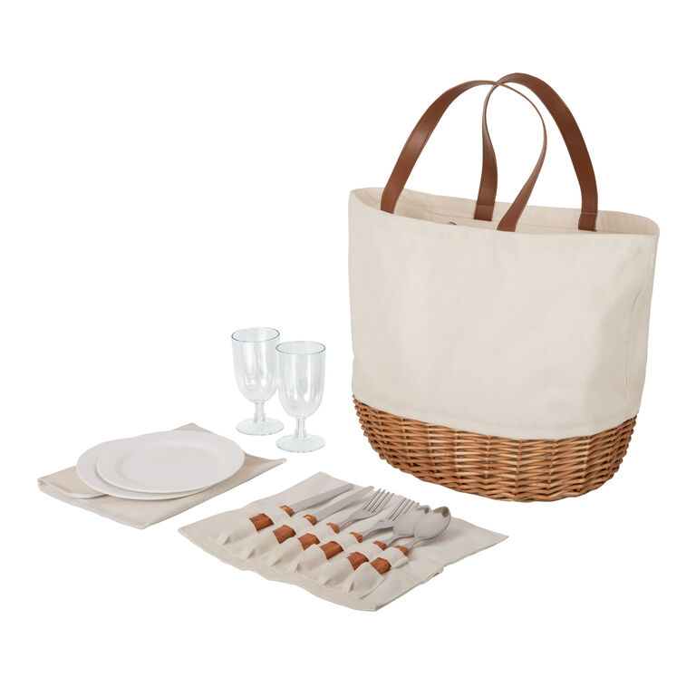 Picnic Time Promenade Beige Canvas and Willow Picnic Basket image number 5