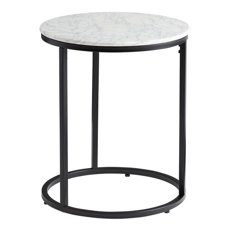 Milan Round White Marble and Metal End Table image number 1