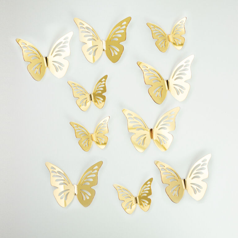 Gold Mirrored 3D Butterfly Peel and Stick Wall Decals 10 Piece image number 5