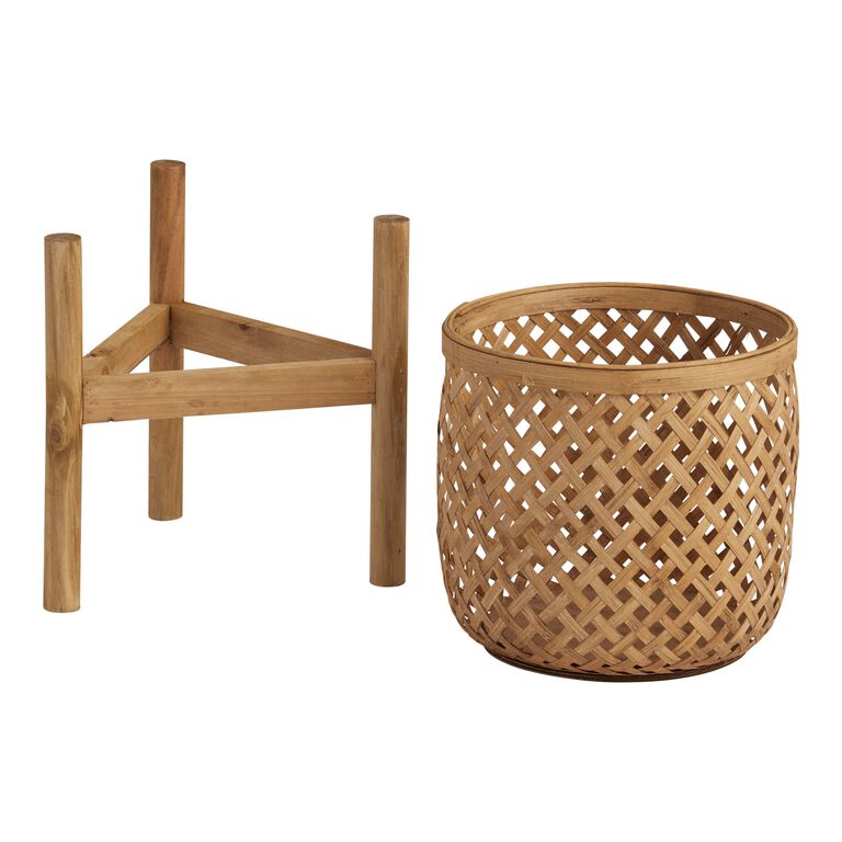 Natural Bamboo Planter with Wood Stand image number 2