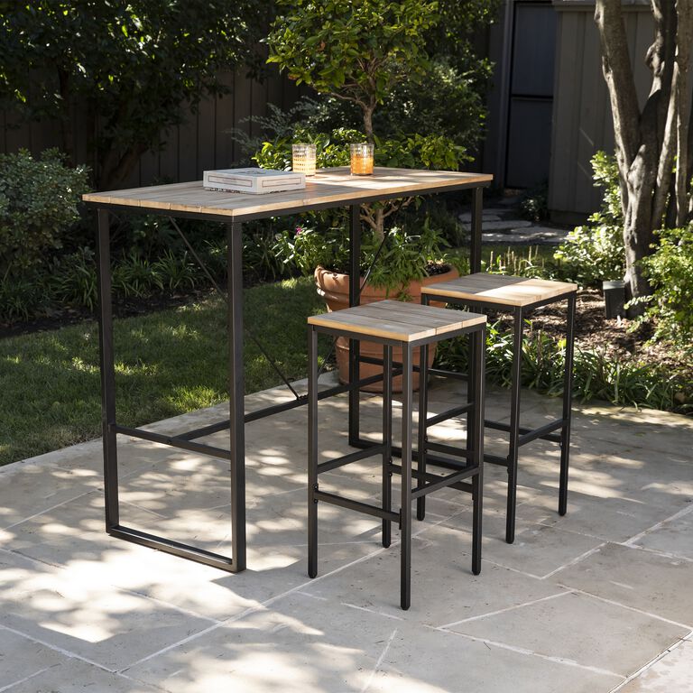 Napa Metal and Acacia Outdoor Pub Dining Table image number 5
