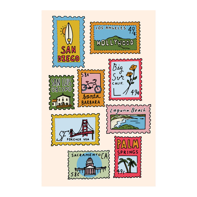 Buen Dia California City Stamps Wall Art Print image number 1