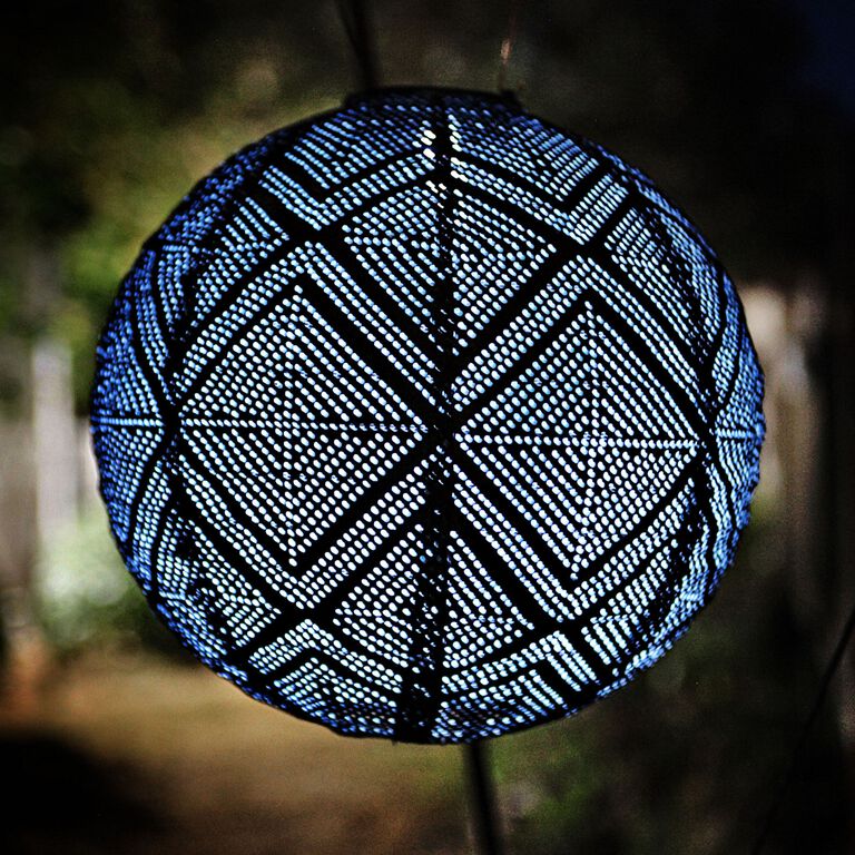 Windsong Round Fabric Geometric Solar LED Lantern image number 2