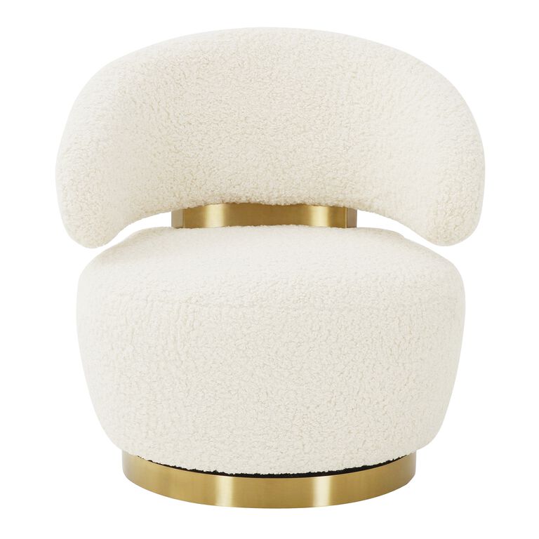 Hamm Beige Faux Shearling Upholstered Swivel Chair image number 3