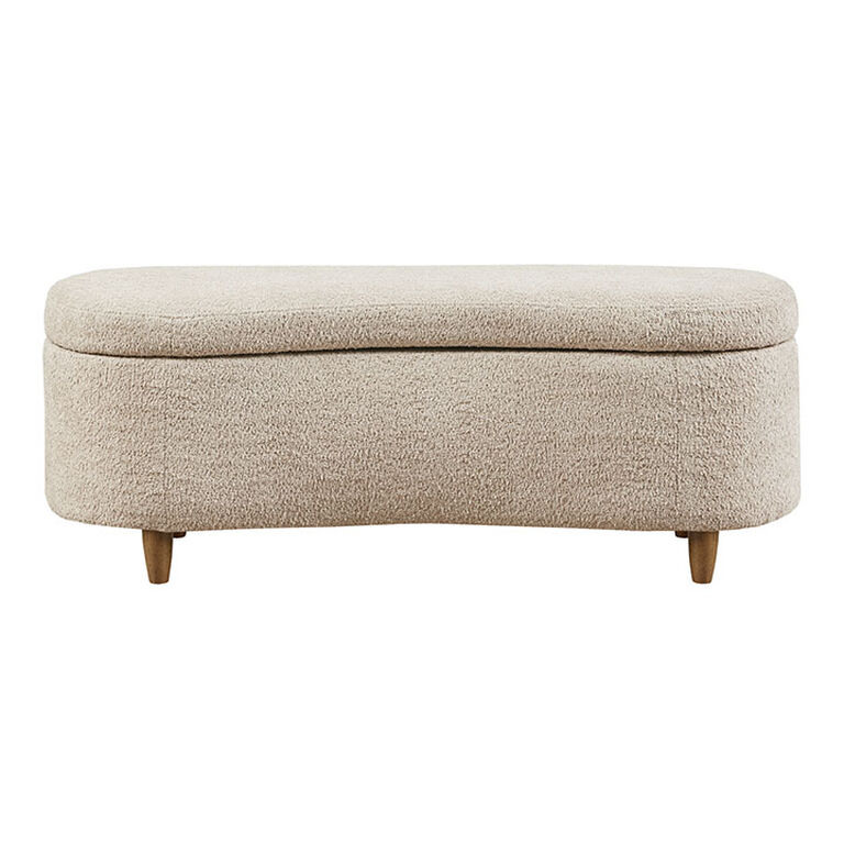Belize Cream Boucle Curved Upholstered Storage Bench image number 3