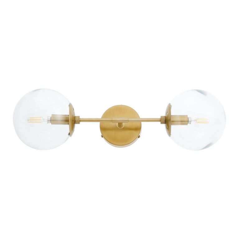 Olivia Brass And Clear Glass Globe 2 Light Wall Sconce image number 4