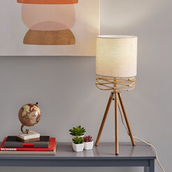 Caroga Rattan and Wood Tripod Table Lamp