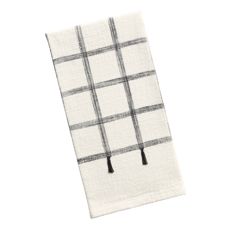 Black and Ivory Windowpane Eyelash Kitchen Towel image number 1