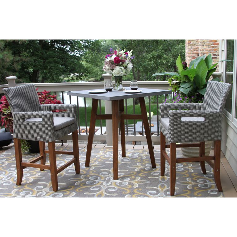 Kimo Gray All Weather Wicker Outdoor Counter Stool Set of 2 image number 3