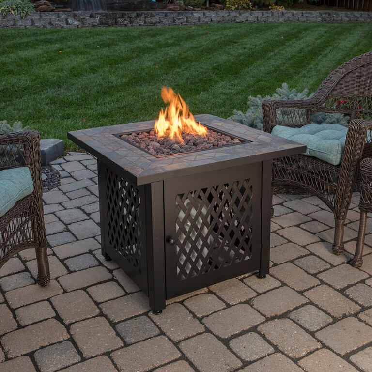 La Serena Square Slate Tile and Steel Gas Fire Pit Table image number 2