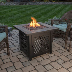 La Serena Square Slate Tile and Steel Gas Fire Pit Table