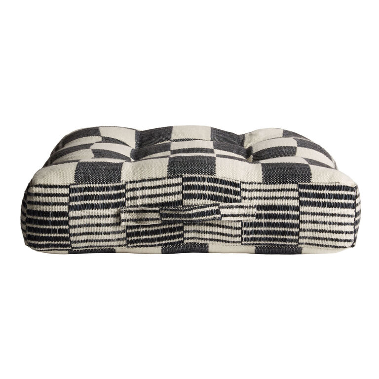 Black and Ivory Checkered Indoor Outdoor Floor Cushion image number 3