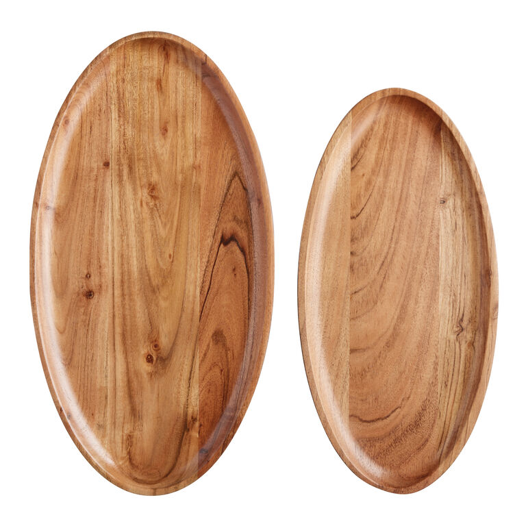 Oval Acacia Wood Footed Serving Tray image number 2