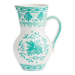 Freya Teal And White Painterly Ceramic Pitcher