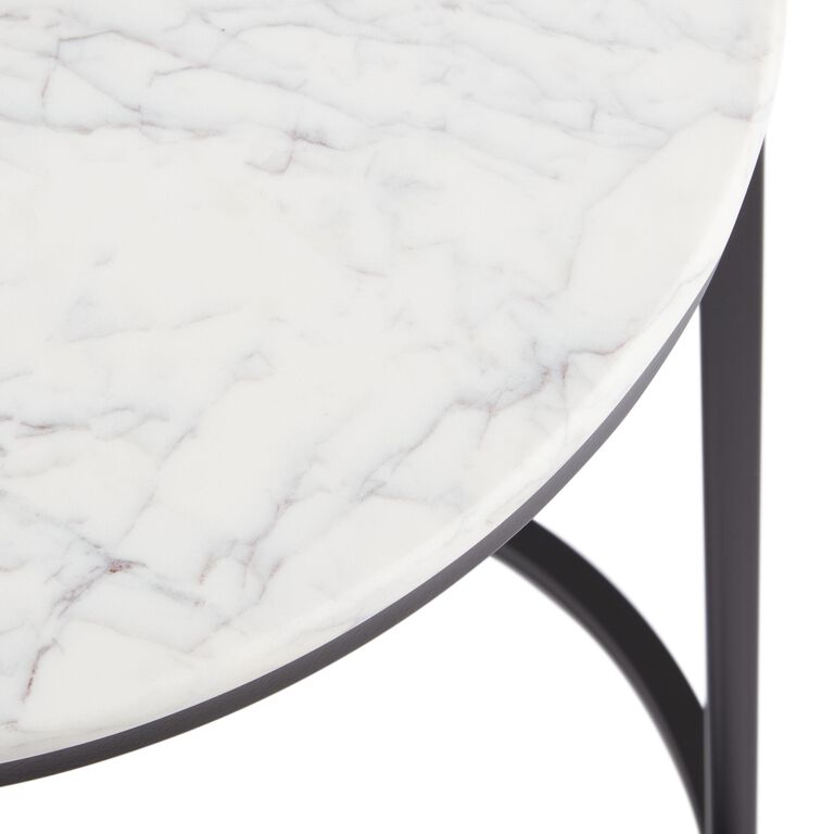 Milan Round White Marble and Metal End Table image number 3