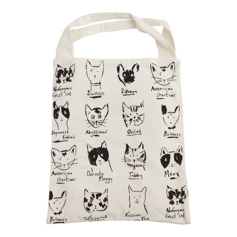 Black And White Illustrated Cats Canvas Tote Bag image number 1
