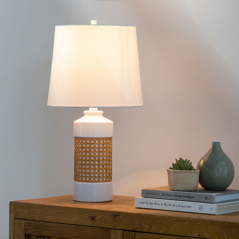 Reardon White Ceramic And Natural Cane Table Lamp image number 2