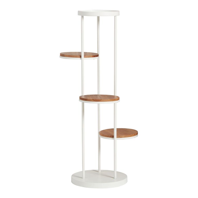 White Metal and Wood 3 Tier Plant Stand image number 2