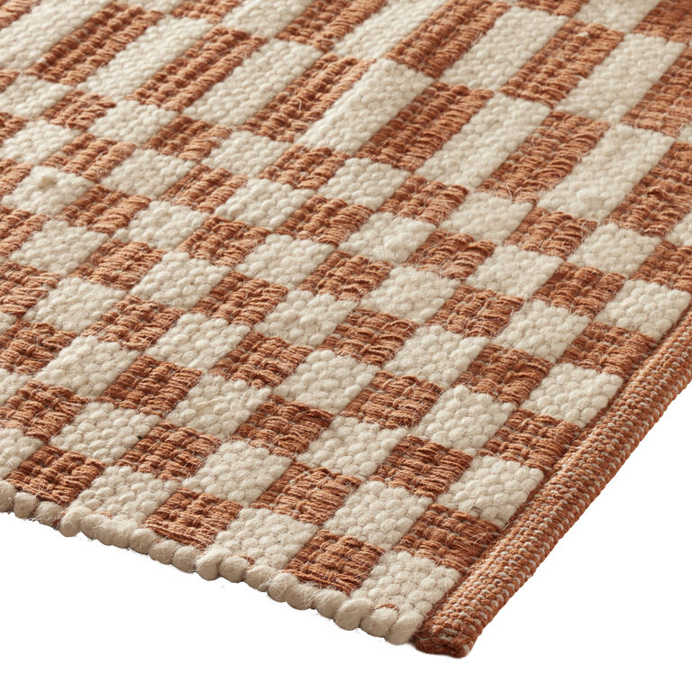 Two Tone Checkered Handwoven Wool and Cotton Area Rug image number 3