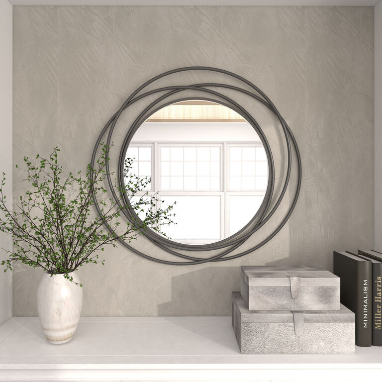 Round Gray Metal Abstract Geometric Wall Mirror image number 2
