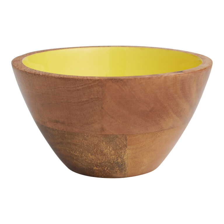 Small Yellow Enamel Wood Bowl image number 1