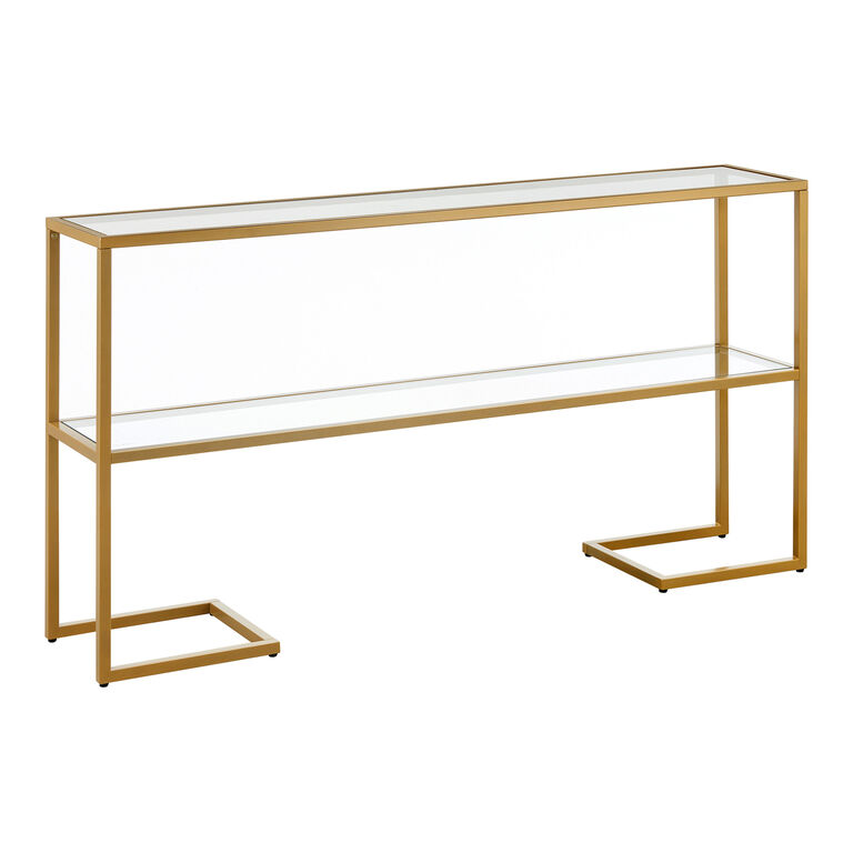 Gold Metal And Glass Top Console Table With Shelf image number 1
