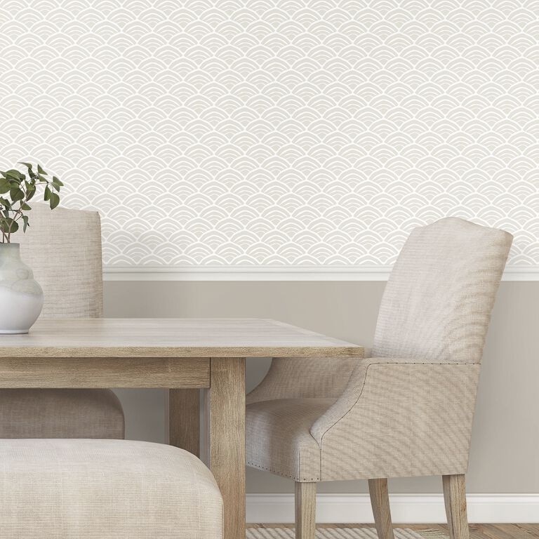 Beige And White Coastal Scallop Peel And Stick Wallpaper image number 3