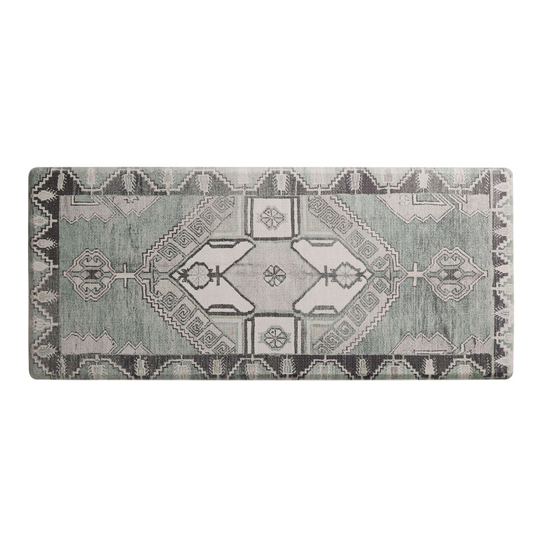 Large Sage Green Persian Style Nonslip Kitchen Floor Mat image number 1