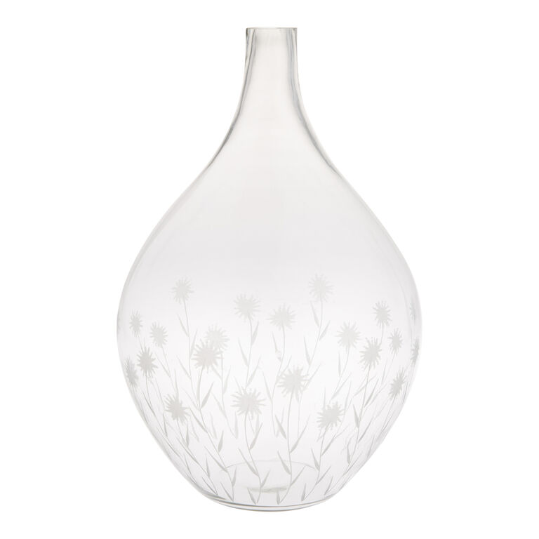 Clear Etched Flower Glass Vase image number 1