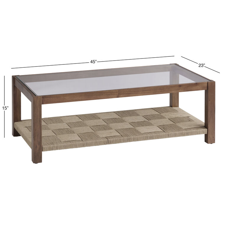 Lincoln Wood and Jute Glass Top Coffee Table with Shelf image number 6