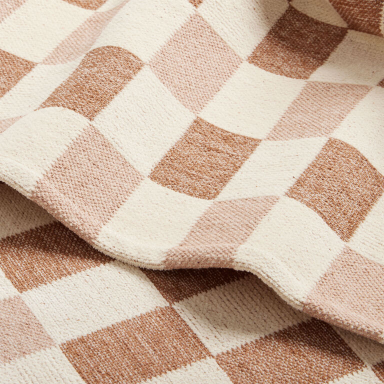 Ivory Checkered Throw Blanket image number 4