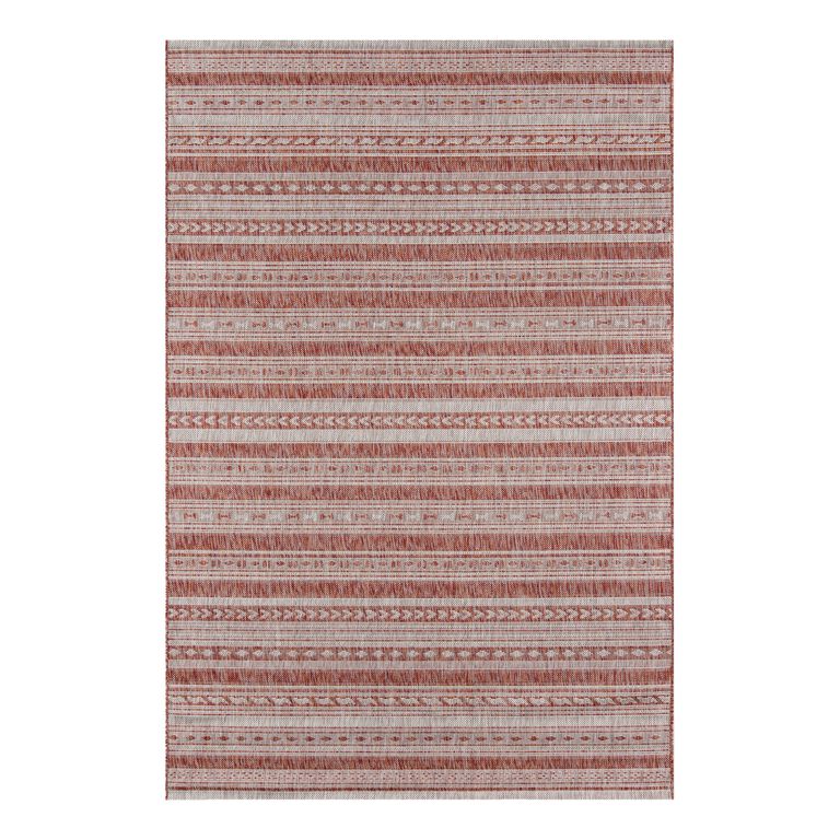 Lucca Copper And White Geometric Stripe Indoor Outdoor Rug image number 1